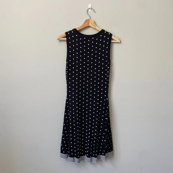 NWOT HYPR Women's Size M/L Knit Polka Dot Fit and Flare Sleeveless Dress Black - Picture 2 of 16
